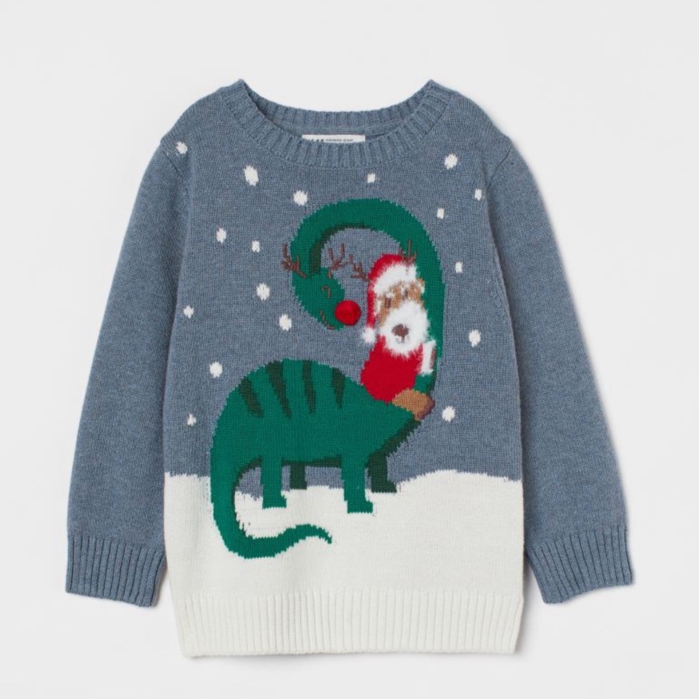 H&M Kids Dinosaur Christmas Sweater - Blue and Green